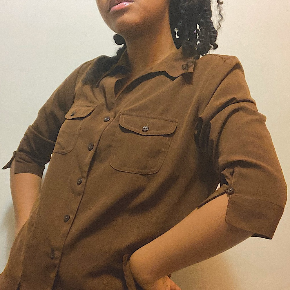 Brown Cropped Button Down